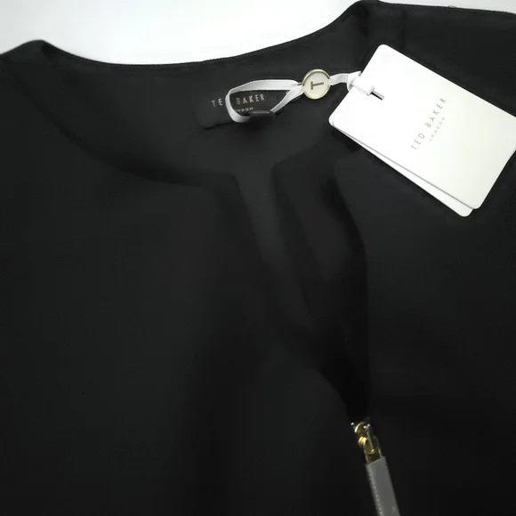 New Ted Baker Structured Zip Peplum  Black Dress Sz 8 - Picture 8 of 13